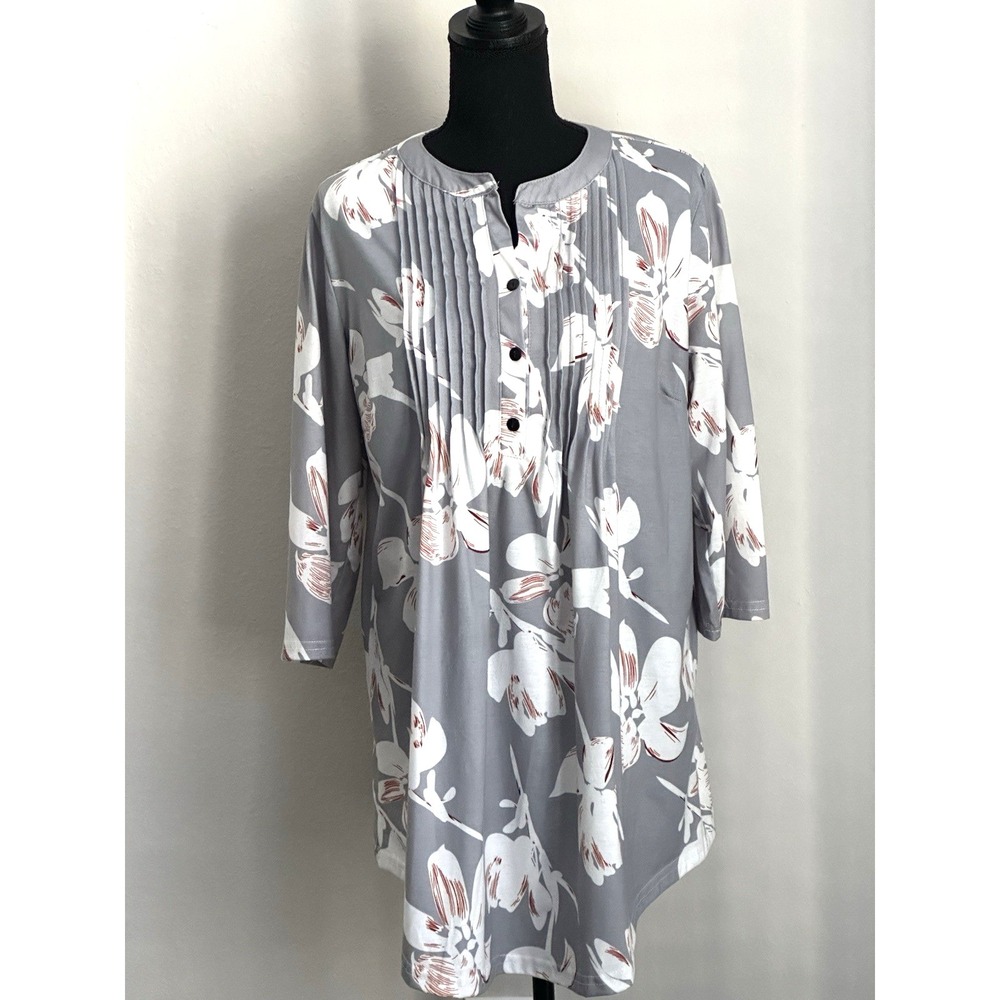 Reborn Women's Tunic/Dress Gray with Florals Size (L)